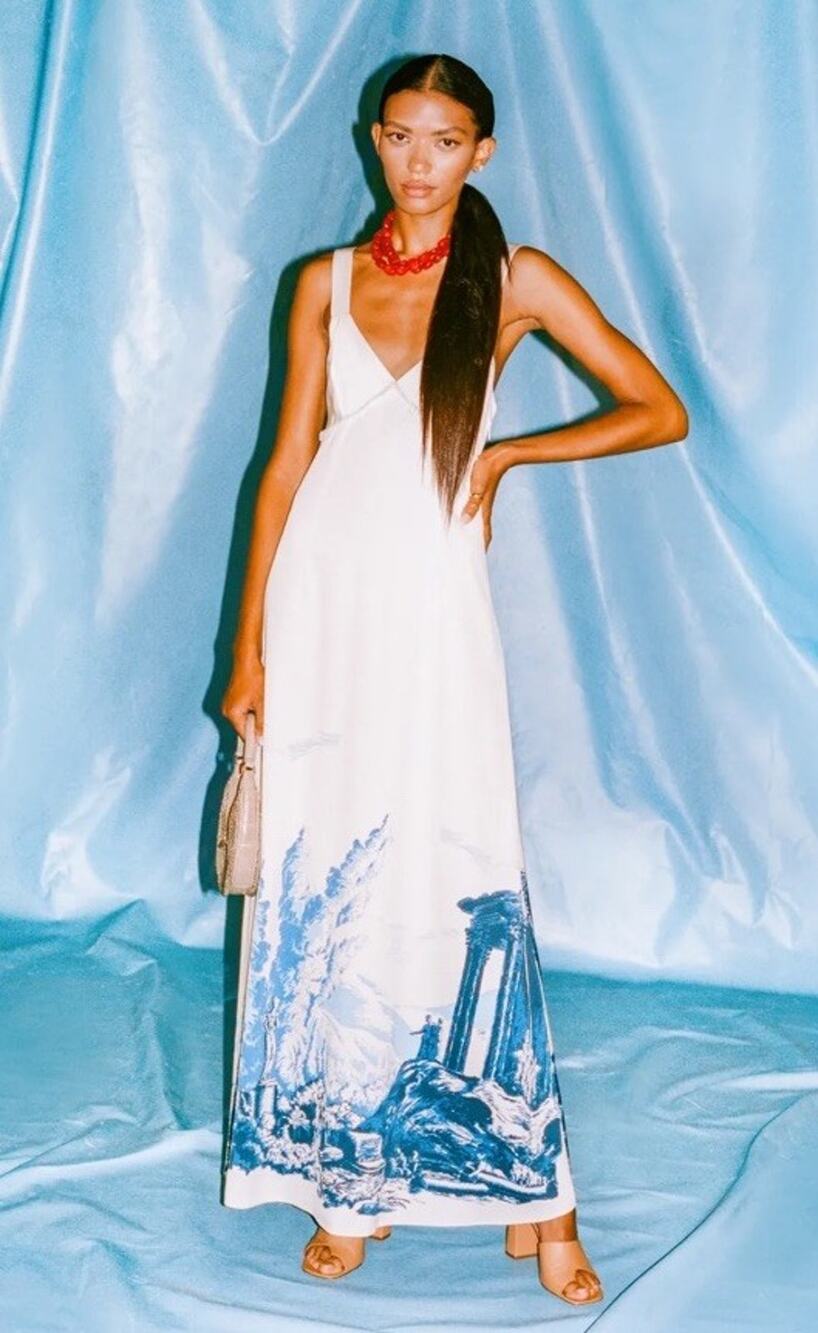 NWT Staud Ilaria Dress 16 Scenic Tapestry Natural Blue Viscose Maxi Runway